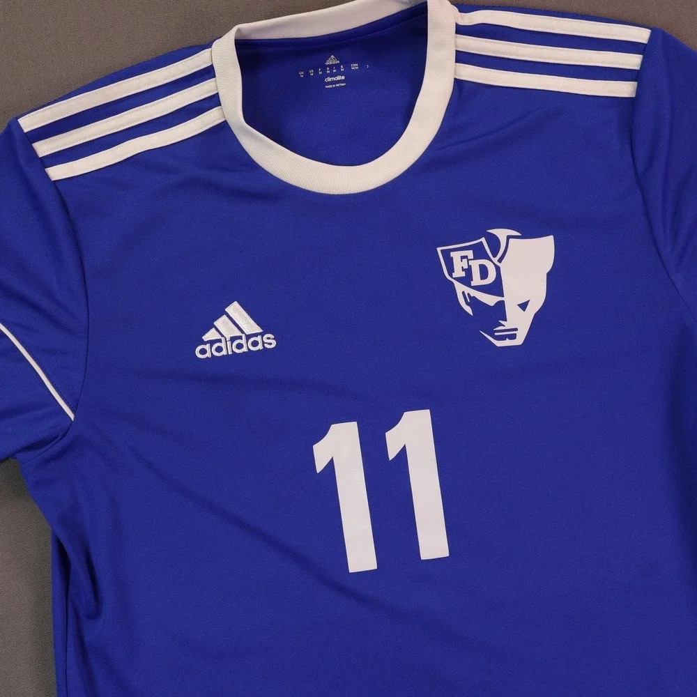 Adidas Climalite Shirt Men M Blue Short Sleeve Soccer Jersey 11 FORT FD Logo